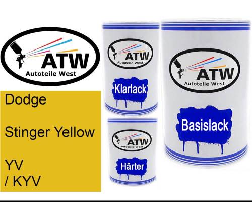 Dodge, Stinger Yellow, YV / KYV: 500ml Lackdose + 500ml Klarlack + 250ml Härter - Set, von ATW Autoteile West.